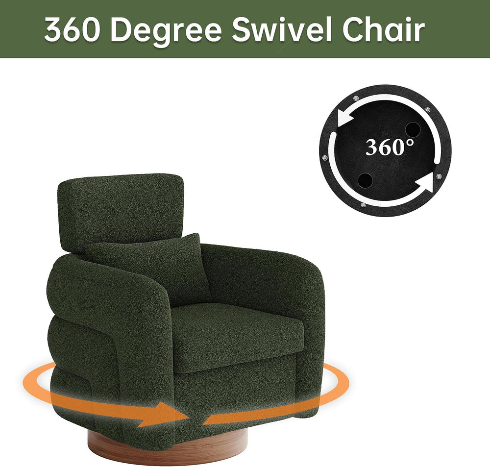 360 Degree Swivel Accent Chair with Adjustable Headrest, Green