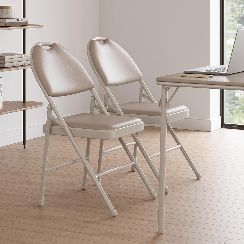 GAOMON 4-Piece PU Upholstered Folding Chair Set, Card Chairs, Beige