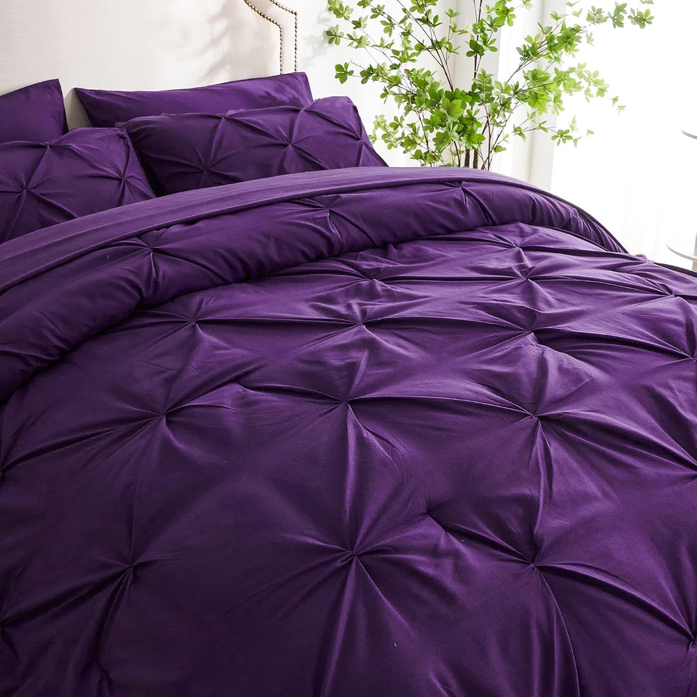 Ubauba 7pc King Size Comforter Set with Sheets, All Season Pintuck 7 Piece Be...