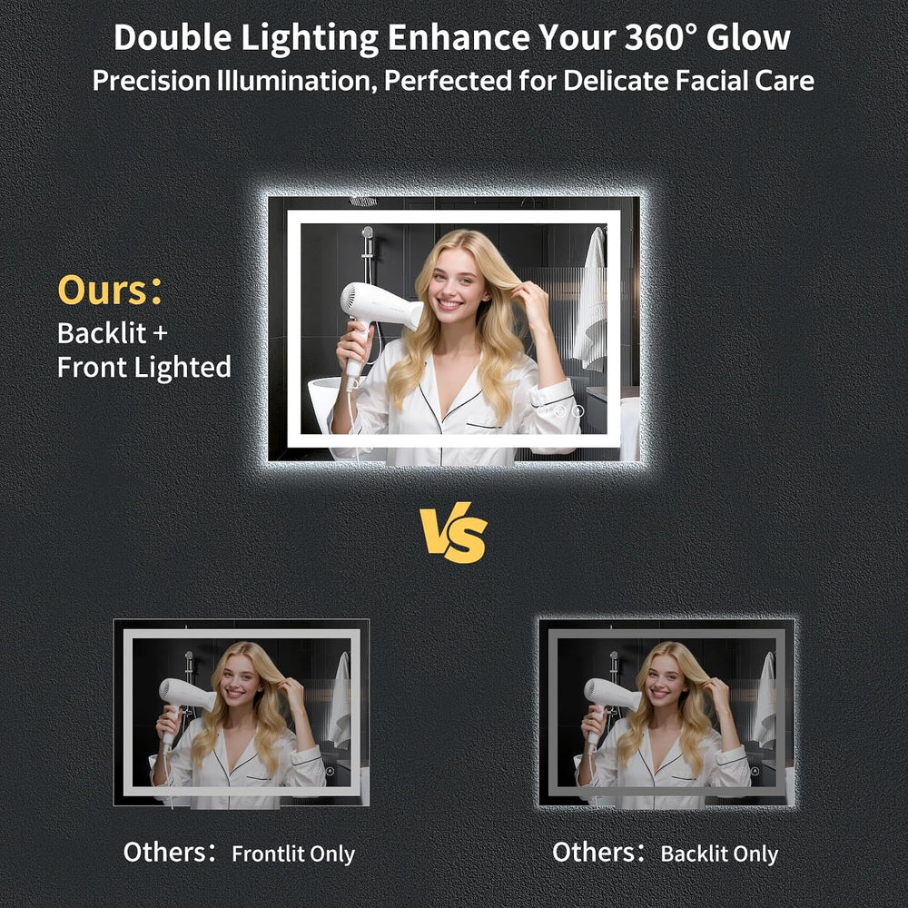 24"x36" LED Bathroom Mirror with Lights, Backlit+Frontlit, Anti-Fog