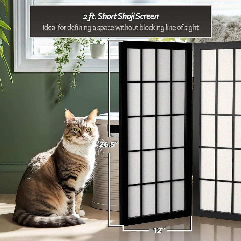 2 ft. Short Desktop Window Pane Shoji Screen - Black - 3 Panels