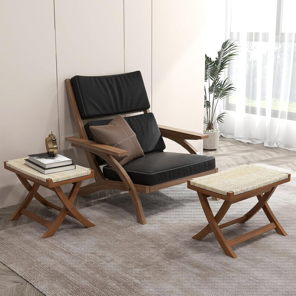 Tangkula Folding Natural Rattan Ottoman, Saddle Footrest Stool with Hand-Wove...