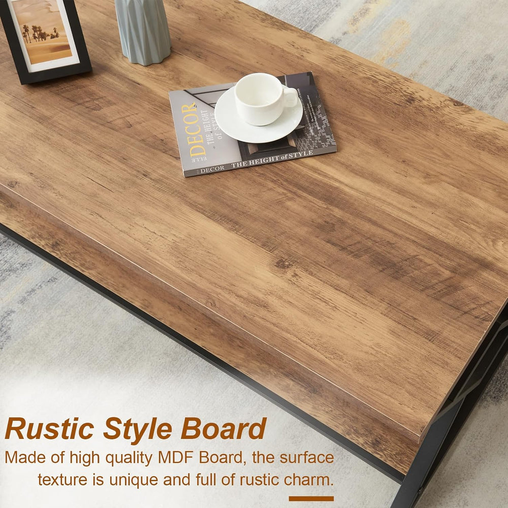 Rustic Modern Coffee Tables for Living Room with Storage, 47 Inch Oak Brown