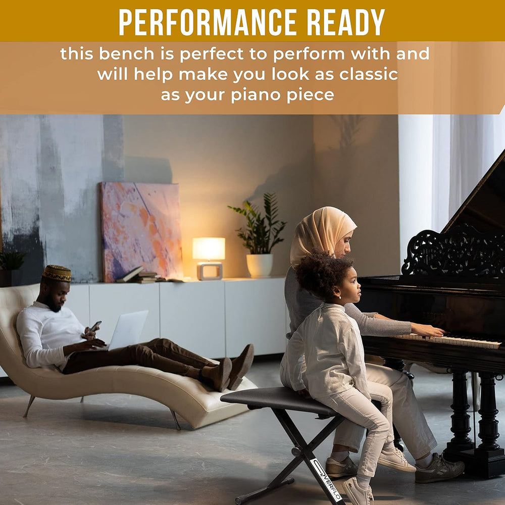 Adjustable Black Piano Bench with Padded Leather Cushion Wooden Benches for K...