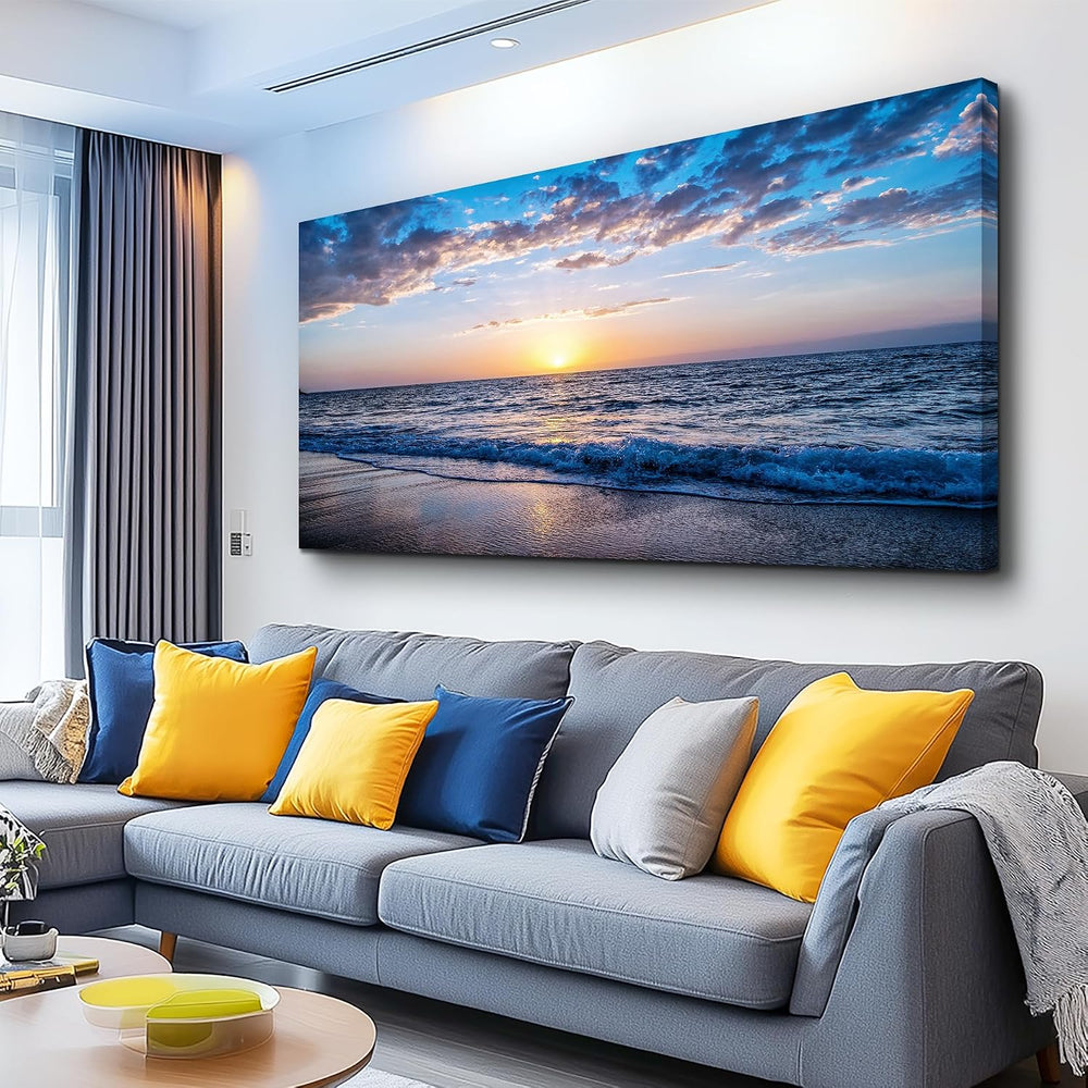 hyidecorart Wall Art Moon Sea blue Ocean Landscape Paintings Bedroom Canvas A...