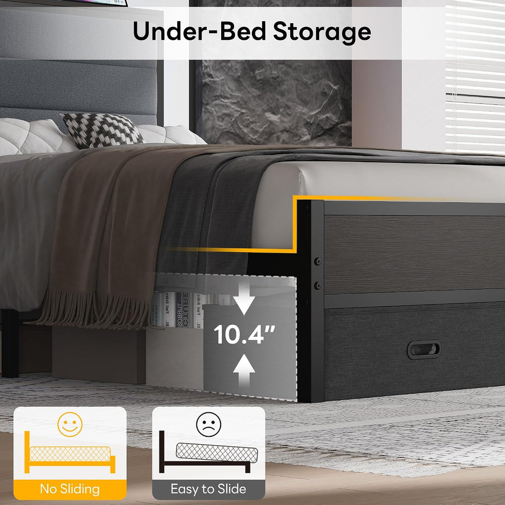 LIKIMIO Full Size Bed Frame with 2 Storage Drawers, Upholstered Headboard