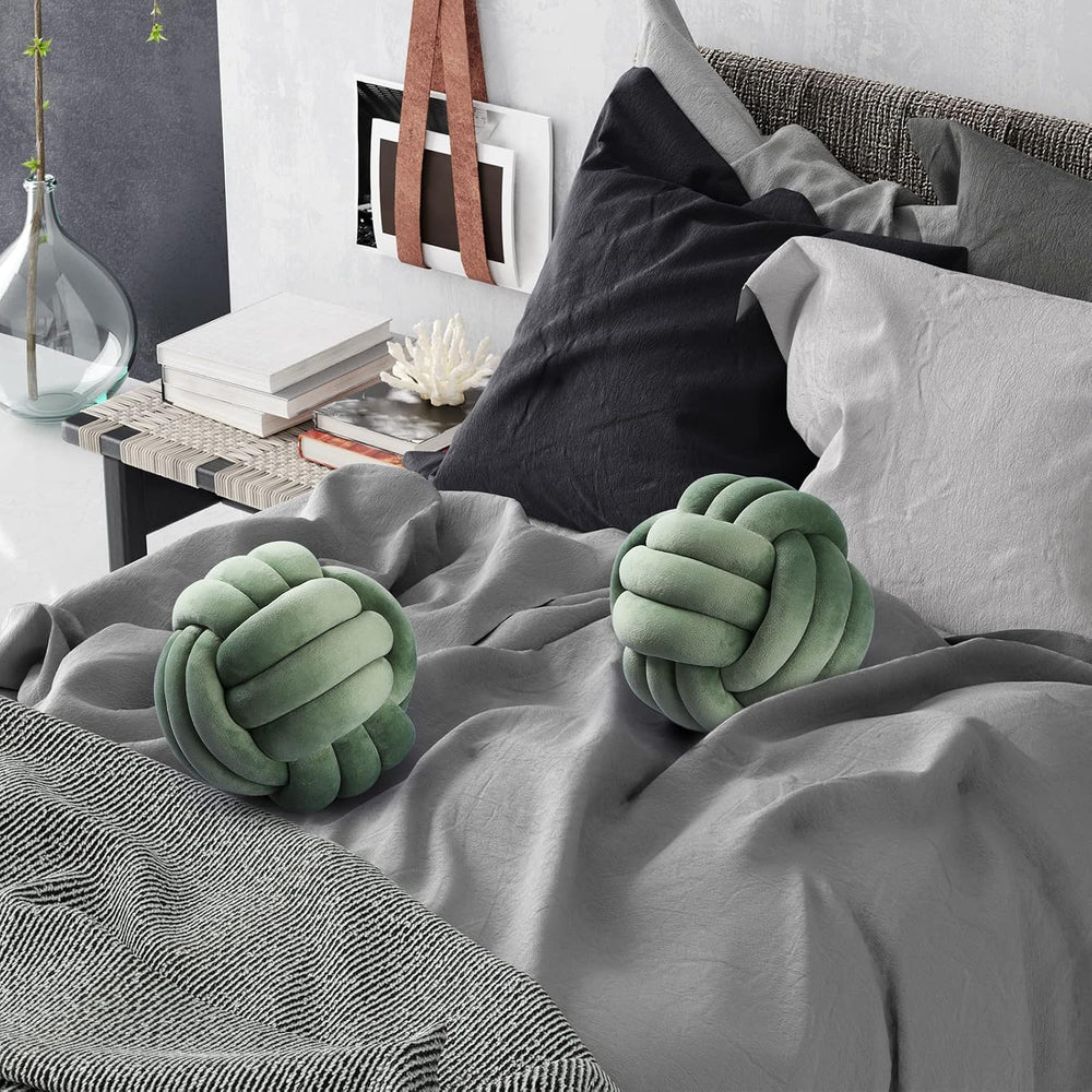 Namalu 10.6 Inches 2 Pcs Knot Pillow Decorative Throw Pillow, Dark Green