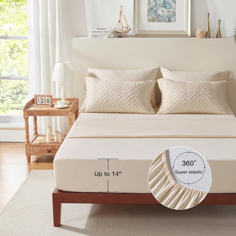 Zzlpp King Size Comforter Set 7 Piece, Beige Bed in a Bag King Bedding Sets