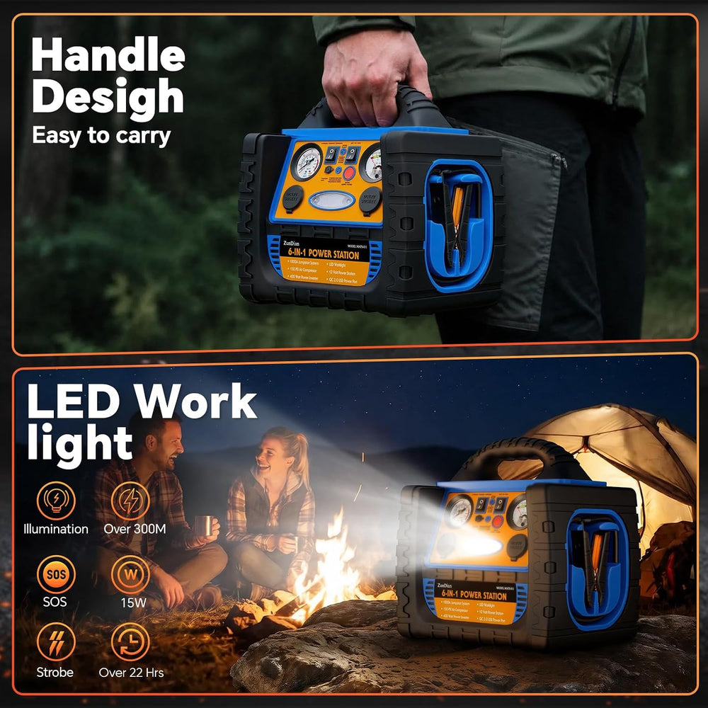 Car Jump Starter with Air Compressor, 1800A Battery Booster Pack for Up to 8....
