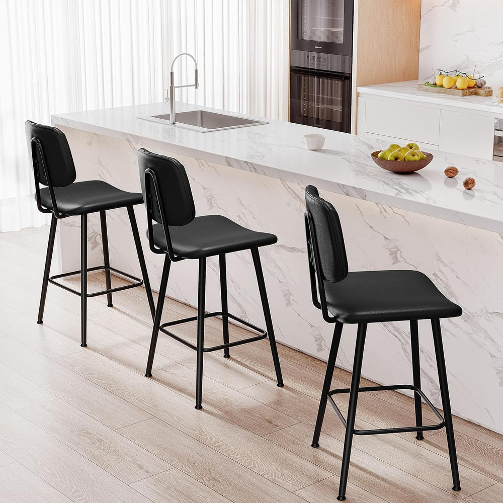 Raynesys 24-Inch Leather Bar Stools with High Backrest, Black