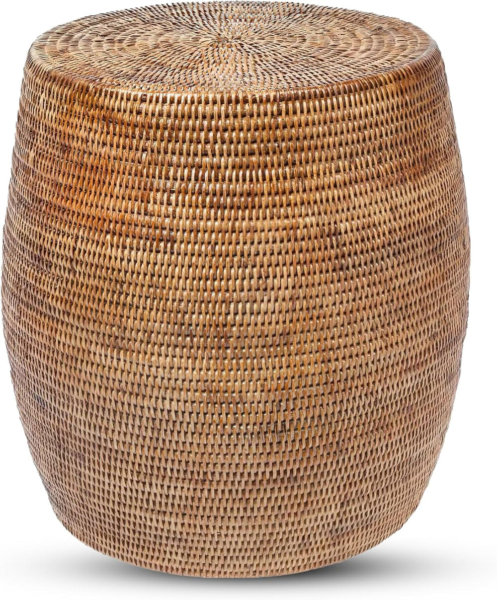Kouboo La Jolla Round Rattan Stool, Side Table, Boho Decor, Honey Brown