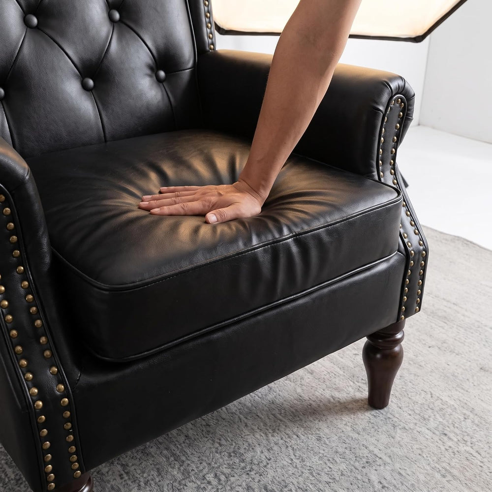 Single PU Recliner Chair, Diamond Quilted Accent Armchair, Black