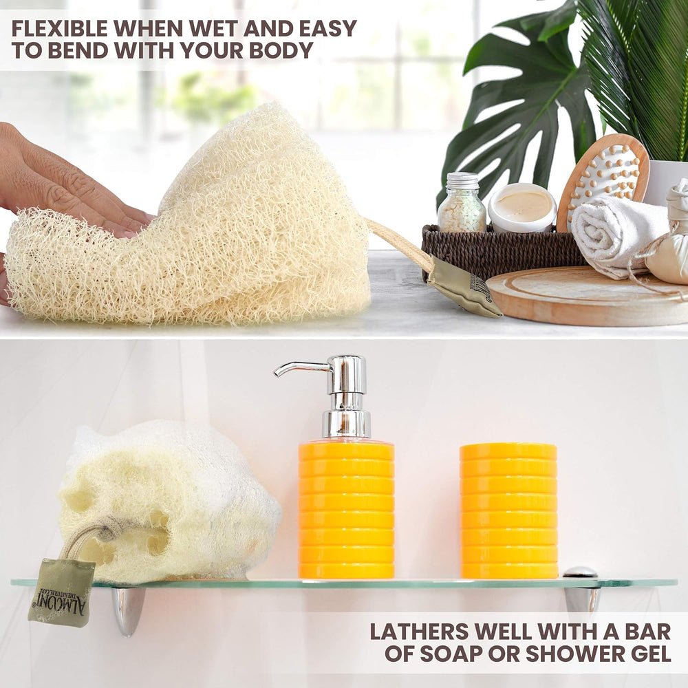 Premium Natural Egyptian Shower Loofah Sponge and Back Scrubber Back Bundle, ...