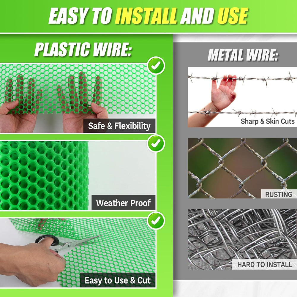 Plastic Chicken Wire Mesh,15.7in x 40FT Green Plastic Netting Fence