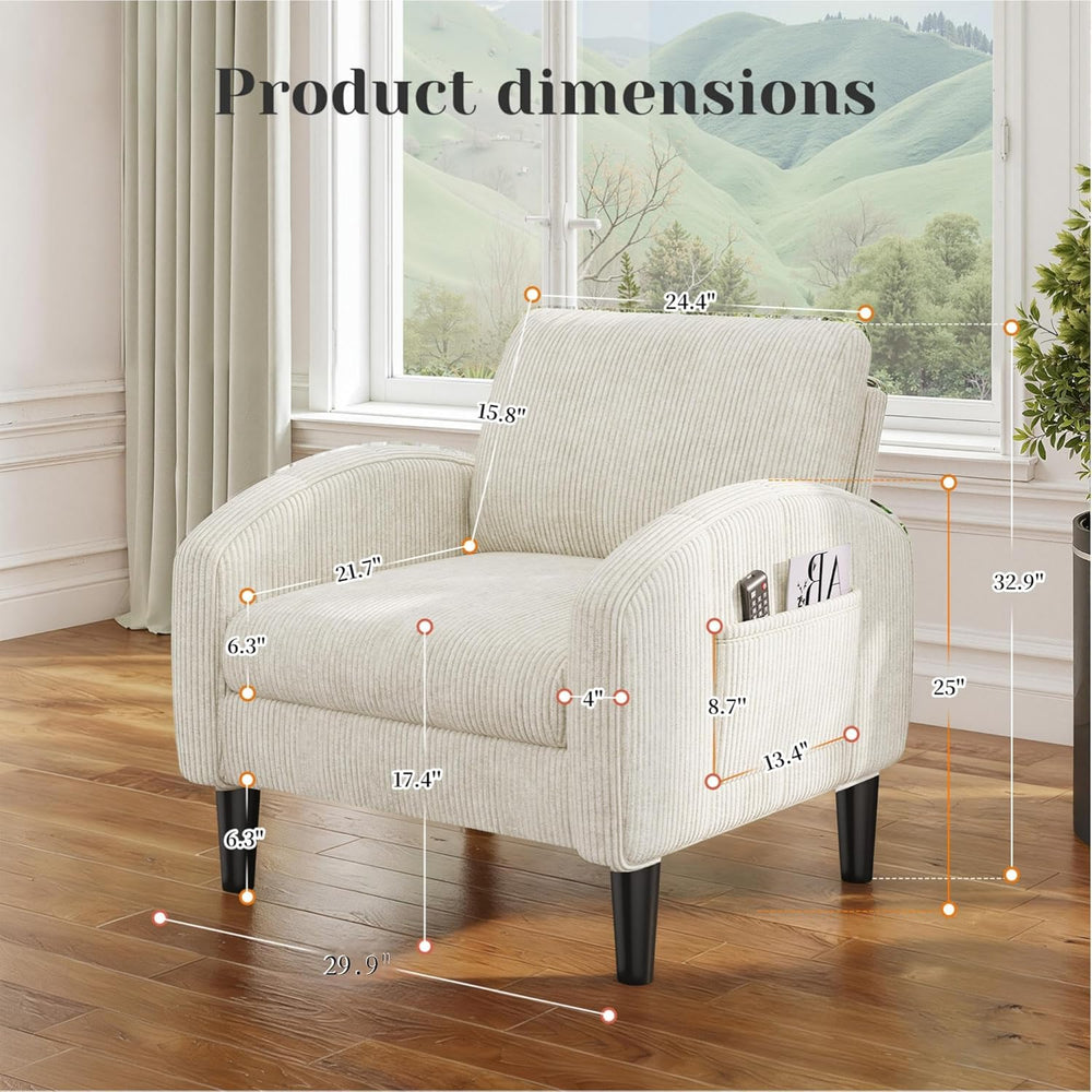 Homkdom Accent Chair with Side Pockets & Ergonomic Backrest,Beige