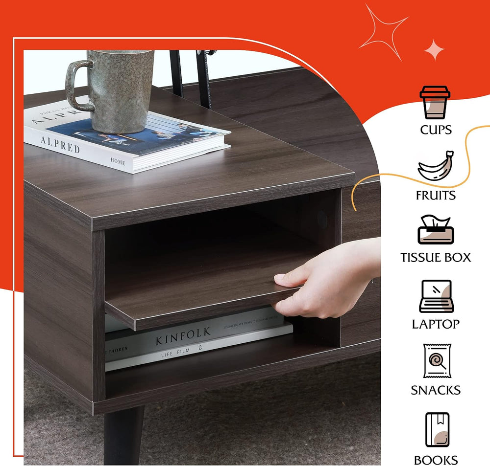 WLIVE Lift Top Coffee Table with Hidden Storage, Adjustable Shelf, Grey
