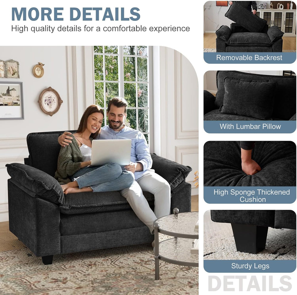 CDCASA Oversized Accent Chair w/Ottoman, Chenille Cloud Sofa Chair, Black