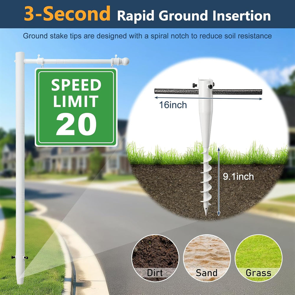 7 FT Real Estate Sign Post - Heavy Duty Metal Yard Sign Holder with Adjustabl...