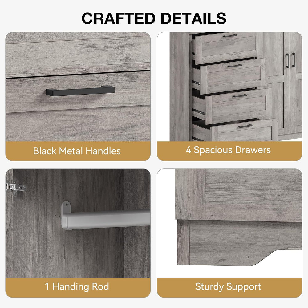 GarveeHome Multifunctional Wooden Dresser for Bedroom, 43.3 in H 2 Door Wardr...
