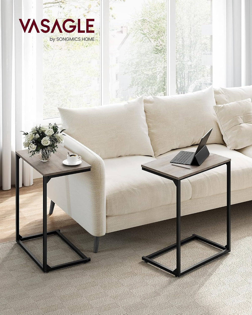 VASAGLE C Shape End Table for Couch or Sofa, Industrial Small Side Table