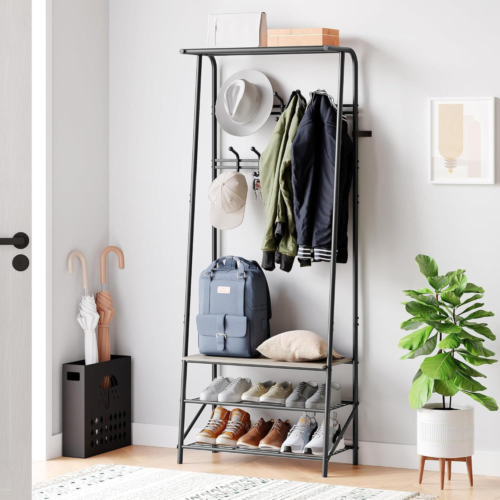 Amyove Coat Rack Shoe Bench with 8 Hooks, Hall Trees Entryway Bench with Stor...