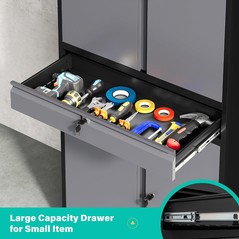 Metal Garage Storage Cabinet with Wheels and Drawer,Gray Rolling Garage Cabin...