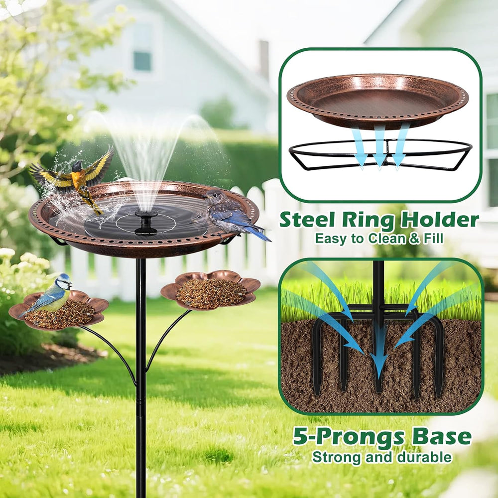 Bird Bath for Outside,Birdbaths with 2 Detachable Flower Feeders