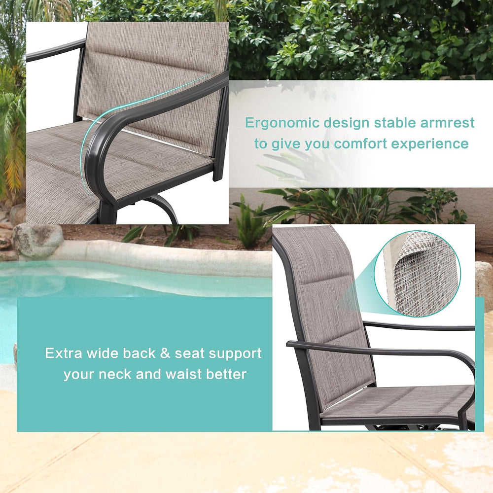 Vongrasig 5 Piece Patio Swivel Bar Set, All Weather Metal Textilene High Stoo...