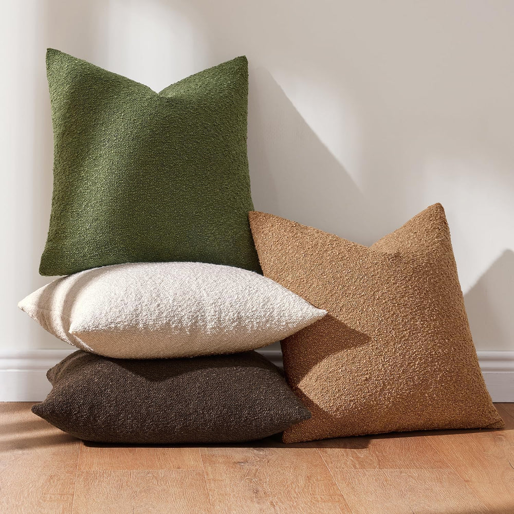MIULEE Decorative Boucle Throw Pillow Covers 18x18 Green Brown Set of 4