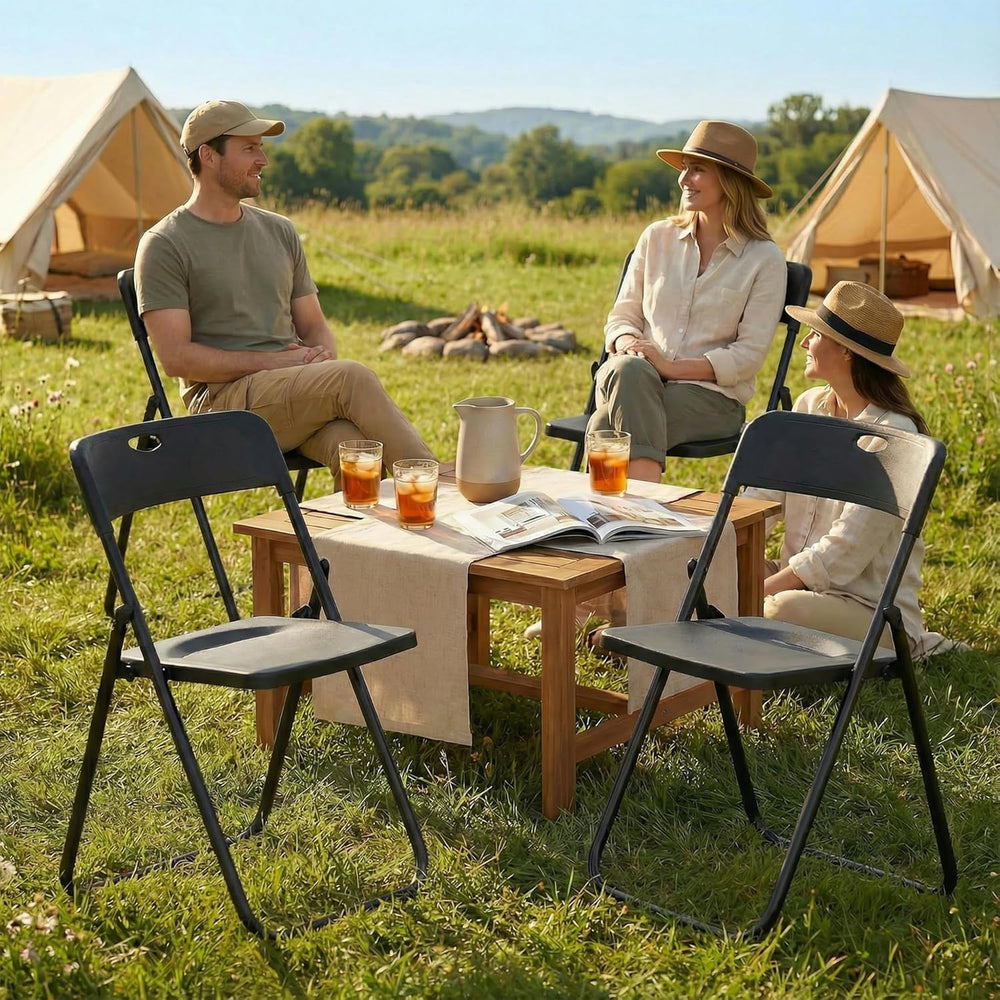 10 Pack Black Plastic Folding Chairs for Outside Portable Foldable
