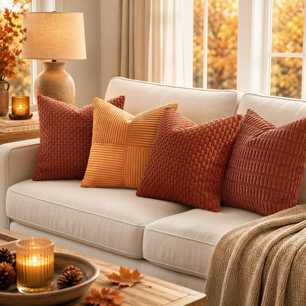 MIULEE Euro Sham Fall Decorative Throw Pillow Covers 22x22 Rust Corduroy