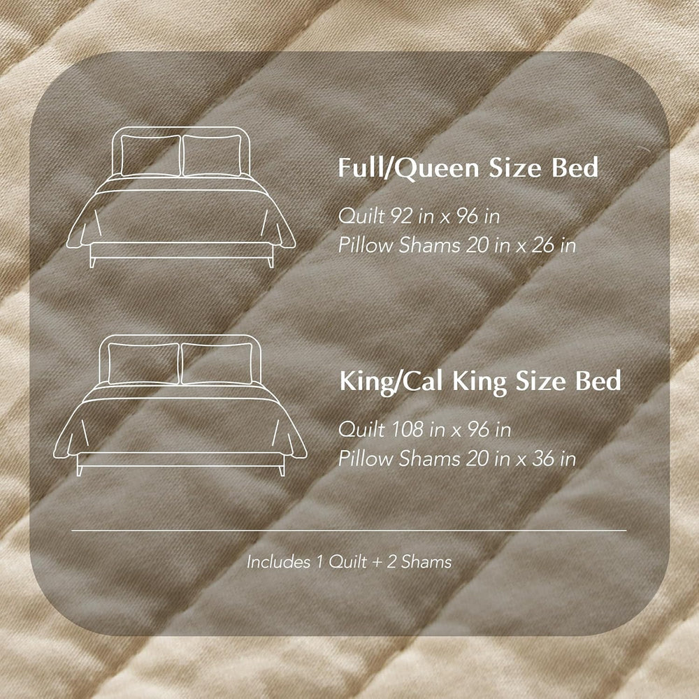 EVERGRACEHOME Cotton Sateen Quilt Set, King Size, Light Sand