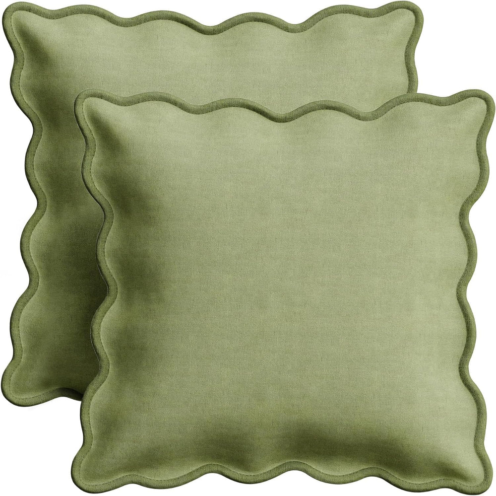 Orelle Scalloped Pillow Covers | Set of 2 | 100% Linen & Cotton | Decorat...