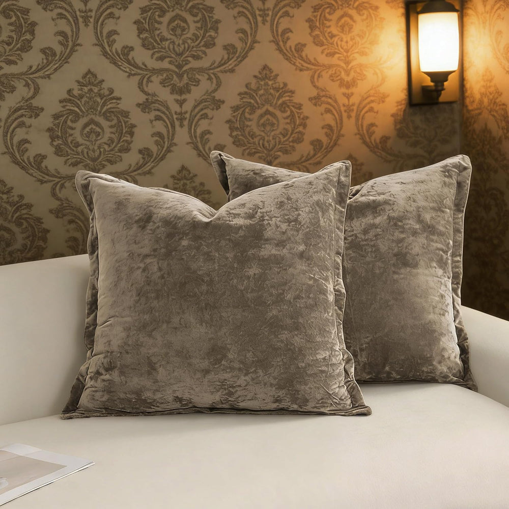 Greek Velvet Euro Sham Covers Set of 2 26x26 Luxury Soft Solid Pillow Covers ...