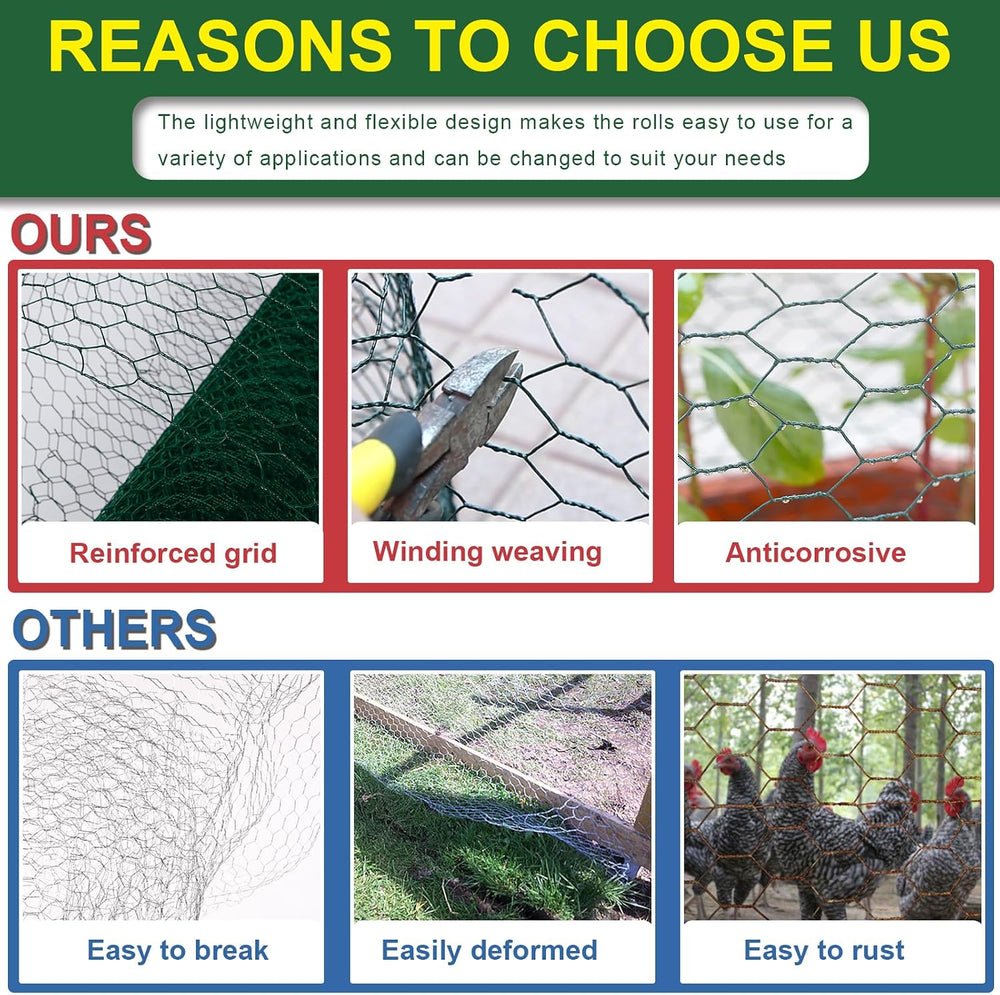 Green 19GA Chicken Wire 24inx150ft, Chicken Wire Fencing, Garden Fence, Metal...