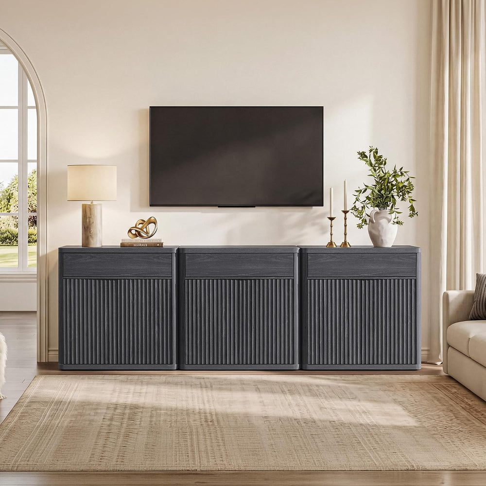 SICOTAS Buffet Cabinet with Storage - Accent Fluted Storage Cabinet with 2 Do...