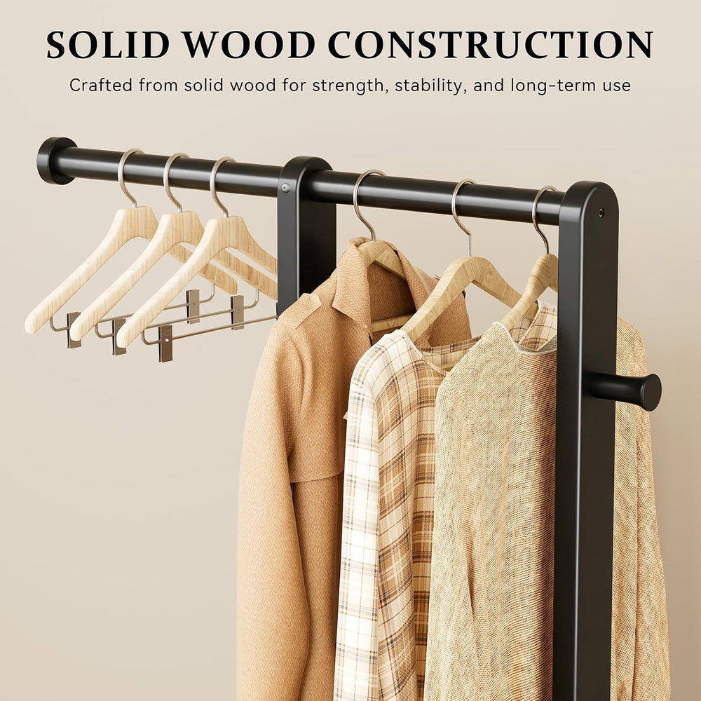 Solid Wood Coat Rack, Freestanding Standing Clothes Rack with Double Hanging ...