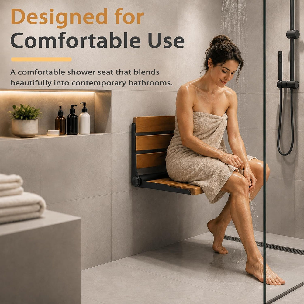 Folding Shower Seat Teak, Bathla Safety Furniture Stainless Steel, Shower Sea...