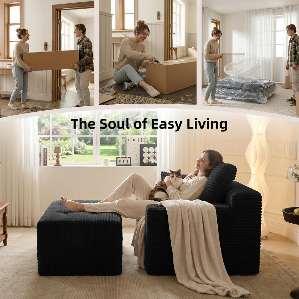 66" Oversized Boneless Chaise Lounge Chair with Ottoman Indoor