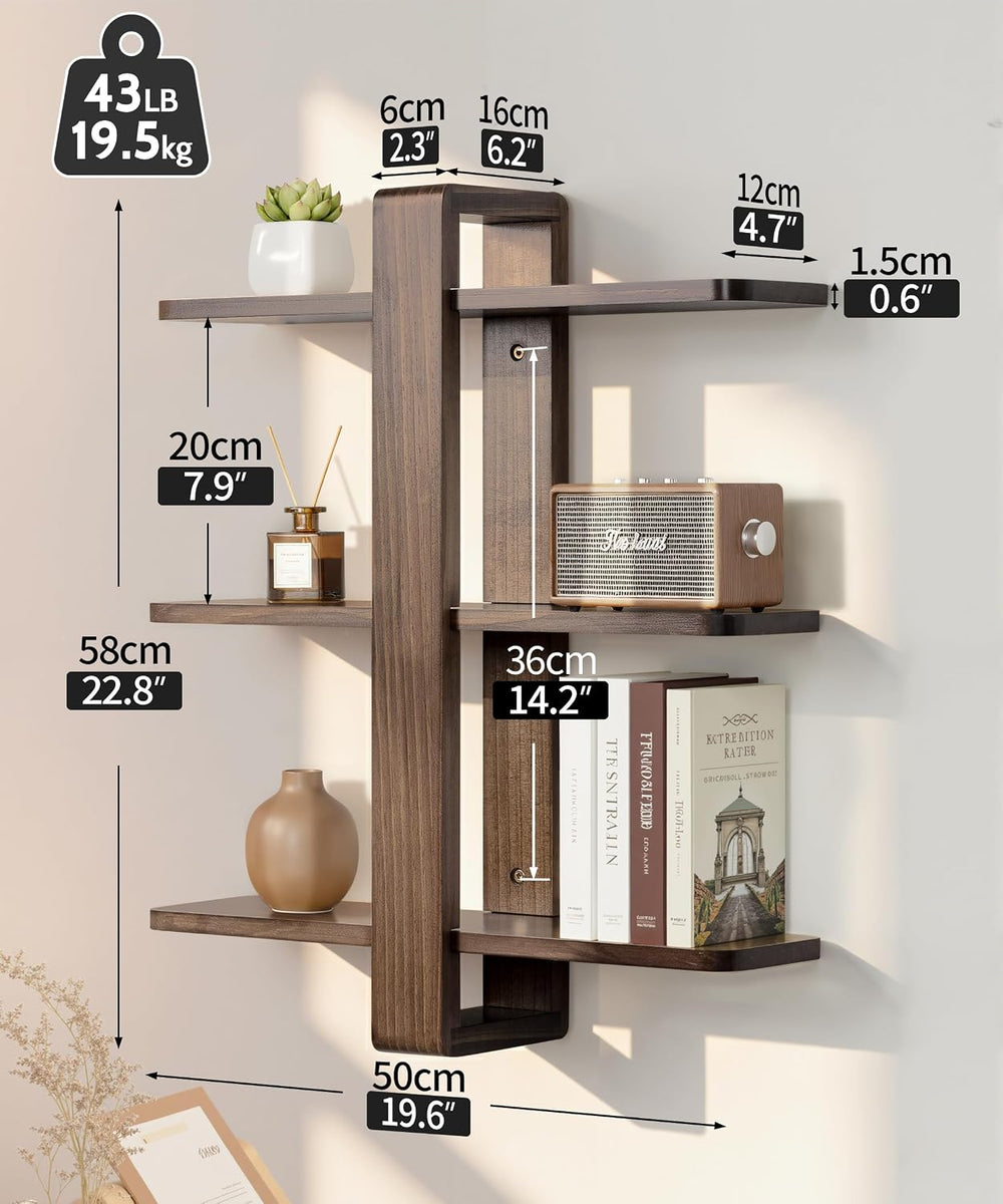 SUMGAR Floating Shelves for Wall Walnut Shelf Unit Mid Century Modern Decor