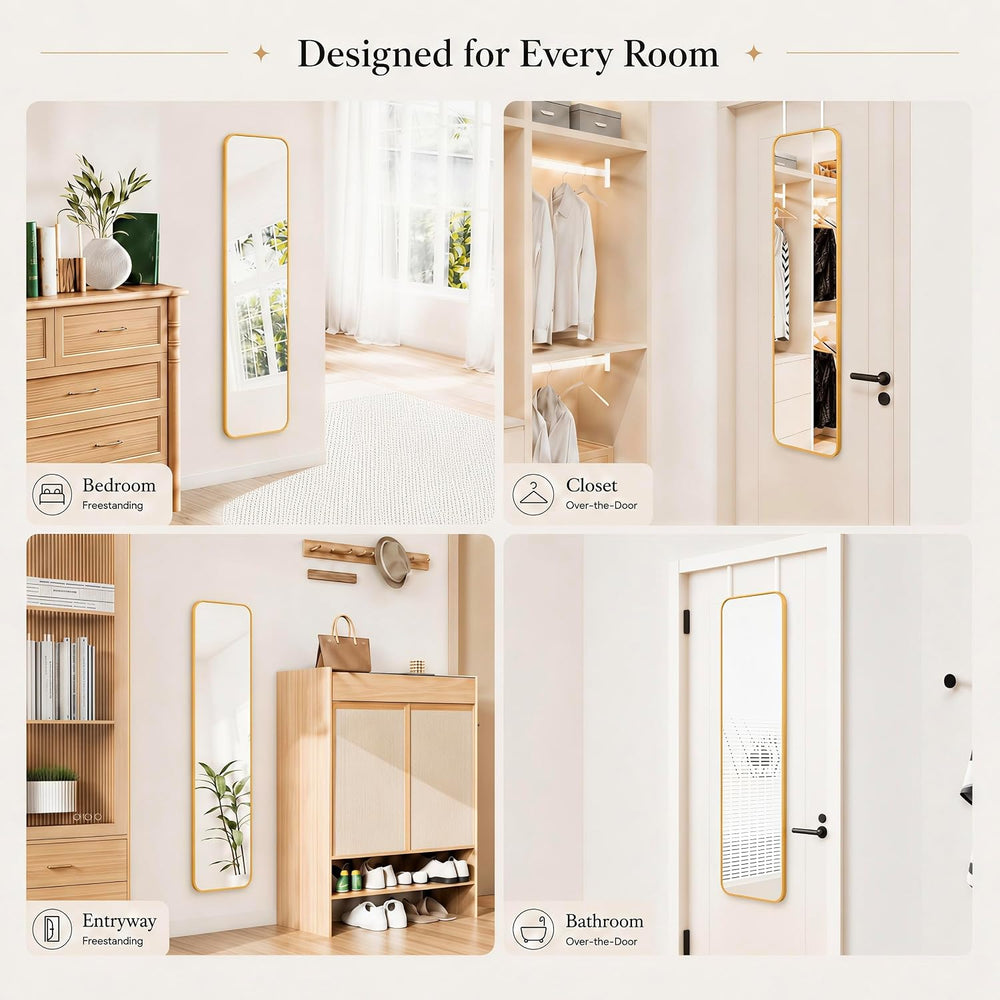 47x14" Full Length Mirror Over the Door Hang or Wall Mounted Gold