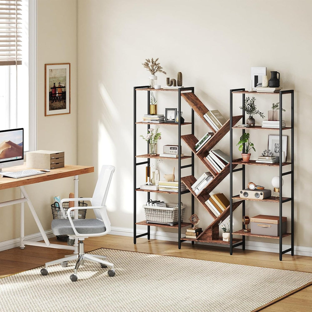 Somdot Triple 5 Tier Bookcase, 17 Open Display Shelves Industrial Bookshelf