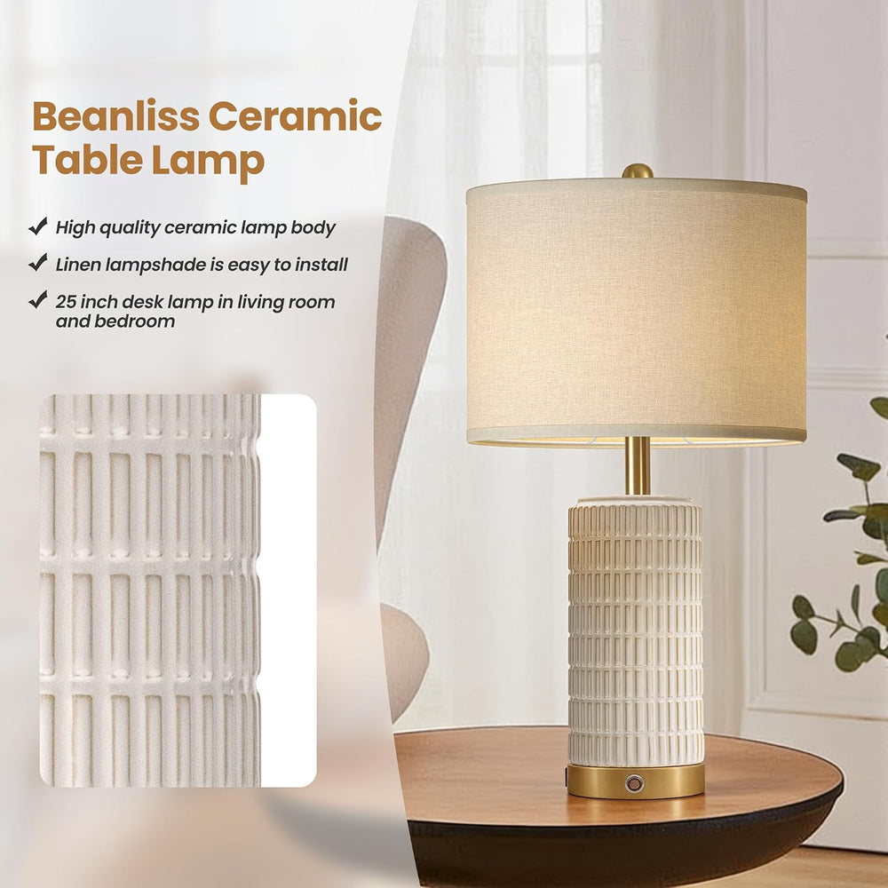 25" Ceramic Touch Table Lamp Set of 2 for bedroom and Living Room White