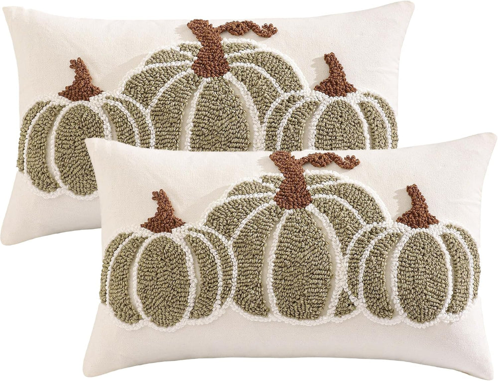 Fall Pillow Covers 12x20 Set of 2 Halloween Decor Green Pumpkin