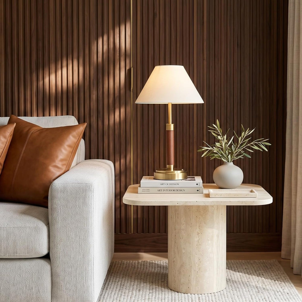 Mid Century Modern Leather Table Lamp, Cordless Rechargeable lamp Set of 2