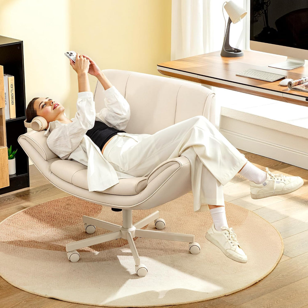 HeroSet Criss Cross Chair with Wheels & Armrests,Comfy Wide Vanity Chair,...