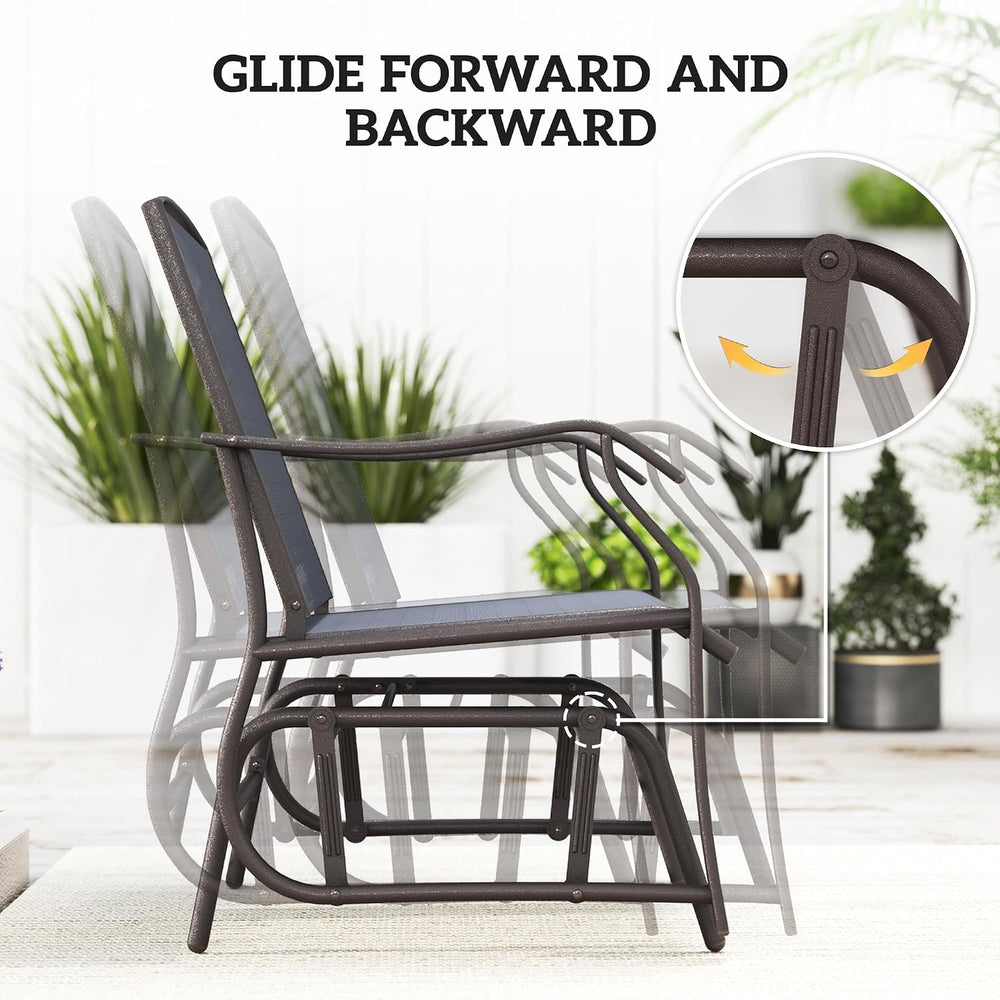 Outsunny 3 Piece Outdoor Glider Chair Coffee Table Bistro Set Gray