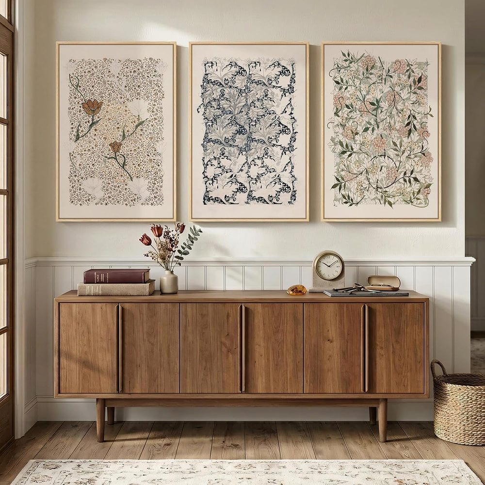 Large Framed William Morris Canvas Wall Art for Living Room, 3 Piece