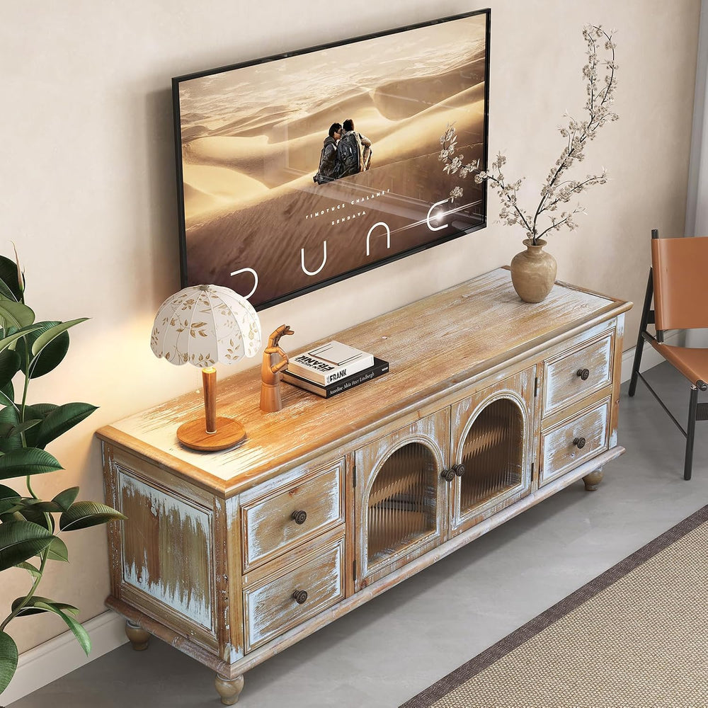 LKTART 60" Solid Wood TV Stand,Entertainment Center with Storage Drawers