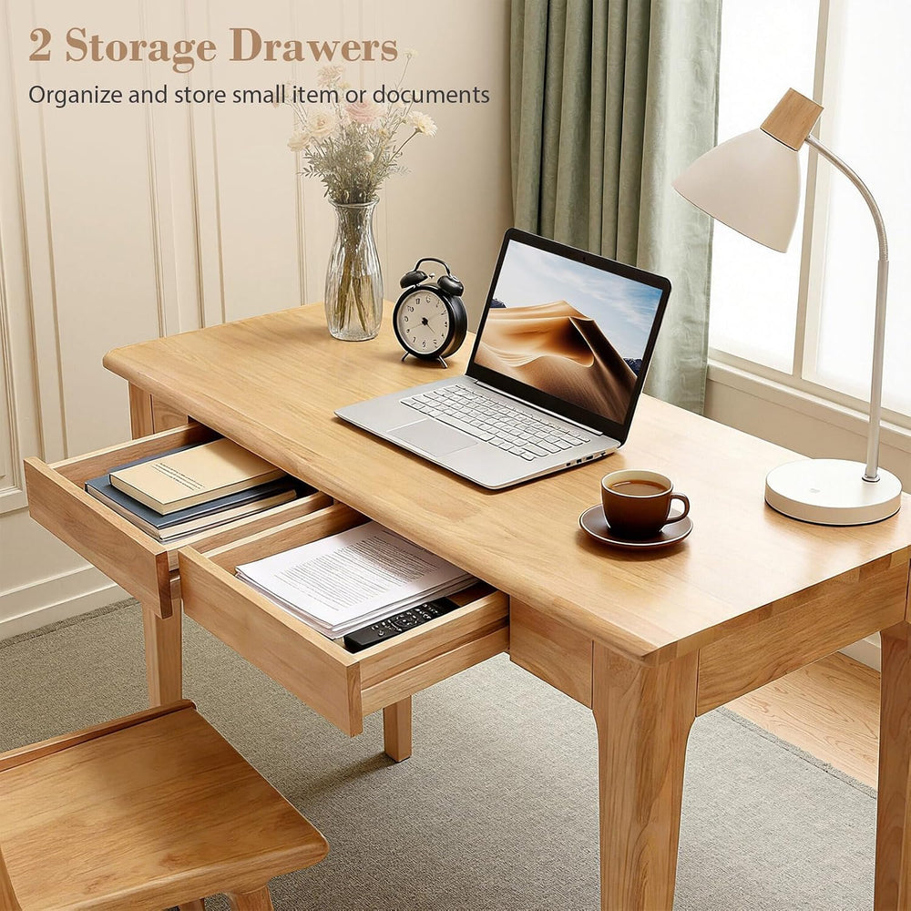 Zevemomo Solid Wood Desk w/Drawers, Home Office Writing Solid Wooden Desks